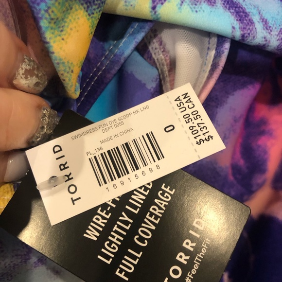 NWT TORRID TIE-DYE MULTICOLOR WIRELESS LONG SWIM DRESS WITH BRIEF - Large / 12 - Picture 8 of 9